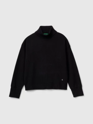 Benetton, Turtleneck In Wool Blend, size XL, Black, Kids United Colors of Benetton