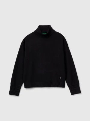 Benetton, Turtleneck In Wool Blend, Size: XL, Black, Kids United Colors of Benetton