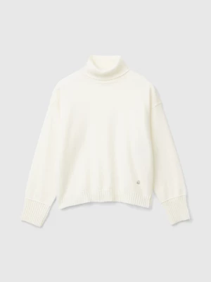 Benetton, Turtleneck In Wool Blend, size XL, Creamy White, Kids United Colors of Benetton