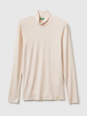 Benetton, Turtleneck Sweater In Cashmere And Modal Blend, Size: XXS, Beige, Women United Colors of Benetton