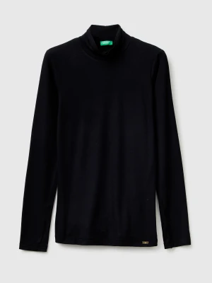 Benetton, Turtleneck Sweater In Cashmere And Modal Blend, Size: XXS, Black, Women United Colors of Benetton