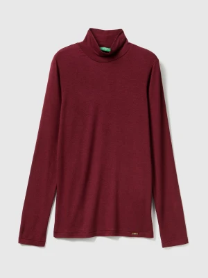 Benetton, Turtleneck Sweater In Cashmere And Modal Blend, Size: XXS, Burgundy, Women United Colors of Benetton