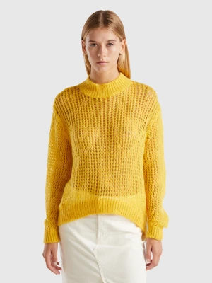 Benetton, Turtleneck Sweater In Mohair Blend, size XS, Yellow, Women United Colors of Benetton