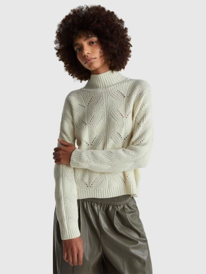 Benetton, Turtleneck Sweater In Wool Blend, Size: XS, Creamy White, Women United Colors of Benetton