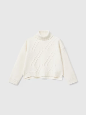 Benetton, Turtleneck Sweater With Diamonds, size 2XL, Creamy White, Kids United Colors of Benetton