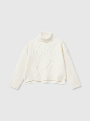 Benetton, Turtleneck Sweater With Diamonds, size S, Creamy White, Kids United Colors of Benetton