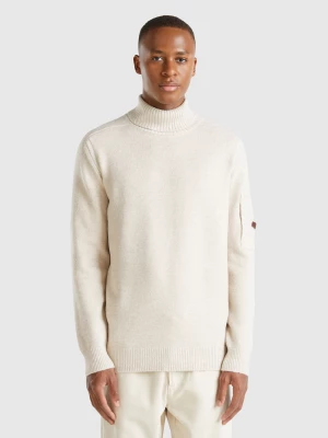 Benetton, Turtleneck Sweater With Pocket, size XL, Beige, Men United Colors of Benetton