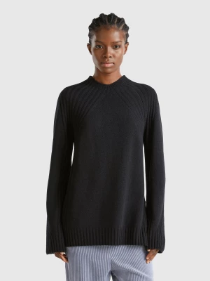 Benetton, Turtleneck Sweater With Slits, size L, Black, Women United Colors of Benetton