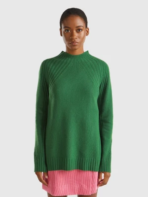 Benetton, Turtleneck Sweater With Slits, size L, Dark Green, Women United Colors of Benetton