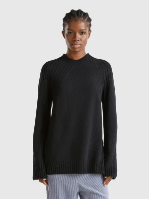 Benetton, Turtleneck Sweater With Slits, size S, Black, Women United Colors of Benetton