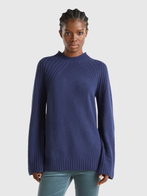 Benetton, Turtleneck Sweater With Slits, size XL, Dark Blue, Women United Colors of Benetton