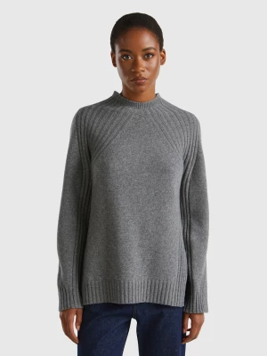 Benetton, Turtleneck Sweater With Slits, size XL, Dark Gray, Women United Colors of Benetton