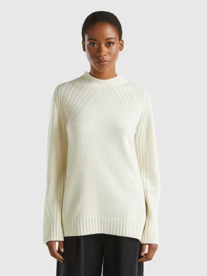 Benetton, Turtleneck Sweater With Slits, size XS, Creamy White, Women United Colors of Benetton