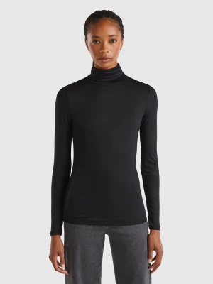 Benetton, Turtleneck T-shirt In Stretch Viscose, size M, Black, Women United Colors of Benetton