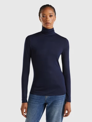 Benetton, Turtleneck T-shirt In Stretch Viscose, size M, Dark Blue, Women United Colors of Benetton