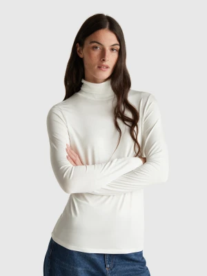 Benetton, Turtleneck T-shirt In Stretch Viscose, Size: S, Creamy White, Women United Colors of Benetton