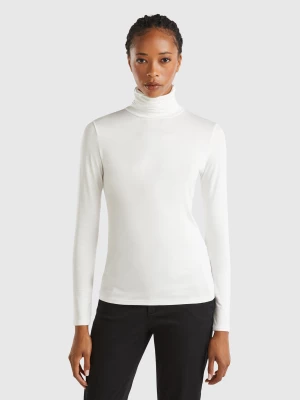 Benetton, Turtleneck T-shirt In Stretch Viscose, size XL, Creamy White, Women United Colors of Benetton