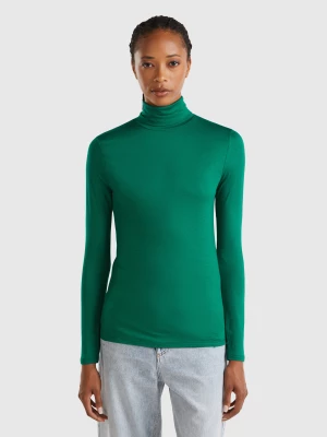 Benetton, Turtleneck T-shirt In Stretch Viscose, size XS, Dark Green, Women United Colors of Benetton