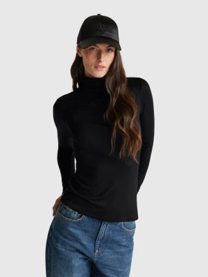 Benetton, Turtleneck T-shirt In Stretch Viscose, Size: XXS, Black, Women United Colors of Benetton