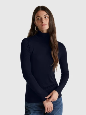 Benetton, Turtleneck T-shirt In Stretch Viscose, size XXS, Dark Blue, Women United Colors of Benetton