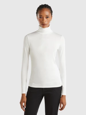 Benetton, Turtleneck T-shirt In Sustainable Stretch Viscose, size L, Creamy White, Women United Colors of Benetton