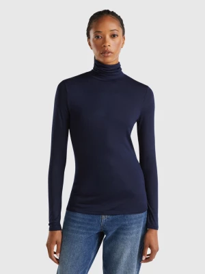 Benetton, Turtleneck T-shirt In Sustainable Stretch Viscose, size M, Dark Blue, Women United Colors of Benetton