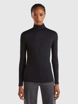 Benetton, Turtleneck T-shirt In Sustainable Stretch Viscose, size S, Black, Women United Colors of Benetton