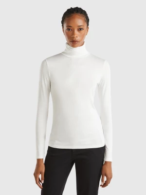 Benetton, Turtleneck T-shirt In Sustainable Stretch Viscose, size S, Creamy White, Women United Colors of Benetton