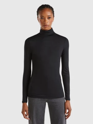 Benetton, Turtleneck T-shirt In Sustainable Stretch Viscose, size XL, Black, Women United Colors of Benetton