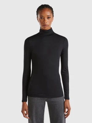 Benetton, Turtleneck T-shirt In Sustainable Stretch Viscose, size XS, Black, Women United Colors of Benetton