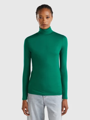 Benetton, Turtleneck T-shirt In Sustainable Stretch Viscose, size XS, Dark Green, Women United Colors of Benetton