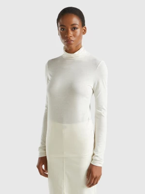 Benetton, Turtleneck T-shirt In Viscose And Cashmere Blend, size L, Creamy White, Women United Colors of Benetton