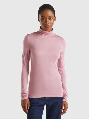 Benetton, Turtleneck T-shirt In Viscose And Cashmere Blend, size L, Pink, Women United Colors of Benetton