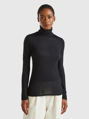 Benetton, Turtleneck T-shirt In Viscose And Cashmere Blend, size XL, Black, Women United Colors of Benetton