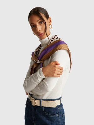 Benetton, Turtleneck T-shirt In Viscose And Cashmere Blend, Size: XS, Creamy White, Women United Colors of Benetton