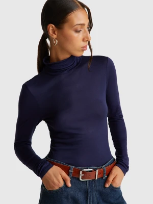 Benetton, Turtleneck T-shirt In Viscose And Cashmere Blend, size XXS, Dark Blue, Women United Colors of Benetton