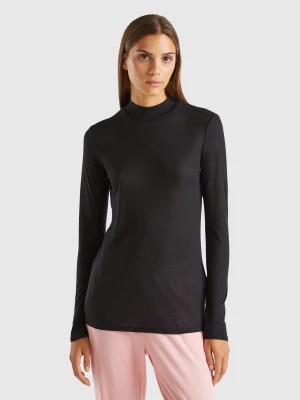 Benetton, Turtleneck T-shirt In Viscose And Wool Blend, size XXS, Black, Women United Colors of Benetton