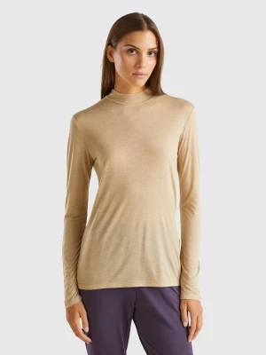 Benetton, Turtleneck T-shirt In Viscose And Wool Blend, size XXS, Camel, Women United Colors of Benetton