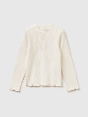 Benetton, Turtleneck T-shirt In Warm Cotton Blend, Size: 116, Creamy White, Kids United Colors of Benetton