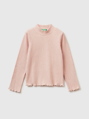 Benetton, Turtleneck T-shirt In Warm Cotton Blend, Size: 116, Soft Pink, Kids United Colors of Benetton