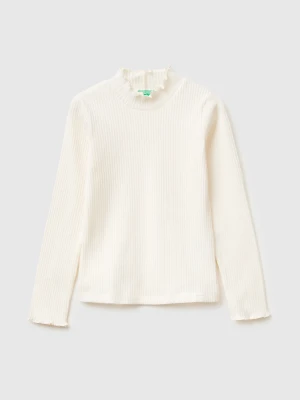 Benetton, Turtleneck T-shirt In Warm Cotton Blend, Size: XL, Creamy White, Kids United Colors of Benetton