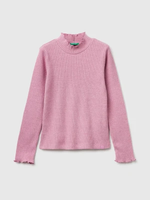 Benetton, Turtleneck T-shirt In Warm Cotton Blend, Size: XL, Pink, Kids United Colors of Benetton