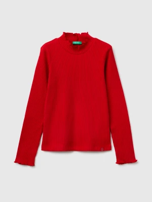 Benetton, Turtleneck T-shirt In Warm Cotton Blend, Size: S, Red, Kids United Colors of Benetton