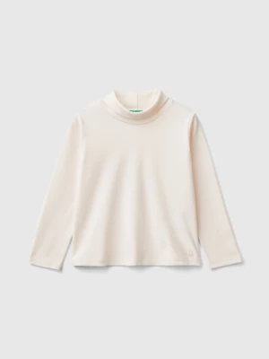 Benetton, Turtleneck T-shirt In Warm Organic Cotton, size 90, Creamy White, Kids United Colors of Benetton