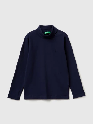Benetton, Turtleneck T-shirt In Warm Stretch Cotton, Size: 104, Dark Blue, Kids United Colors of Benetton