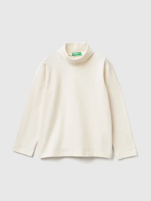 Benetton, Turtleneck T-shirt In Warm Stretch Cotton, Size: 90, Creamy White, Kids United Colors of Benetton