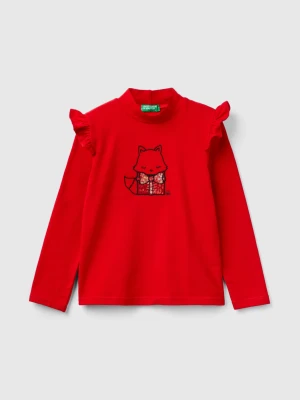 Benetton, Turtleneck T-shirt With Rouches, size 116, Red, Kids United Colors of Benetton