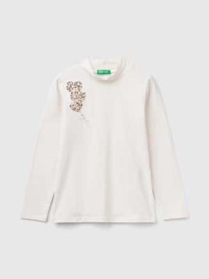 Benetton, Turtleneck T-shirt With Sequins, size XL, Creamy White, Kids United Colors of Benetton