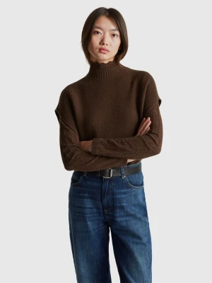 Benetton, Turtleneck Vest In Wool Blend, Size: M, Brown, Women United Colors of Benetton