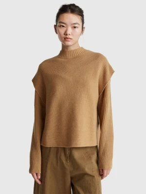 Benetton, Turtleneck Vest In Wool Blend, Size: XS, Camel, Women United Colors of Benetton